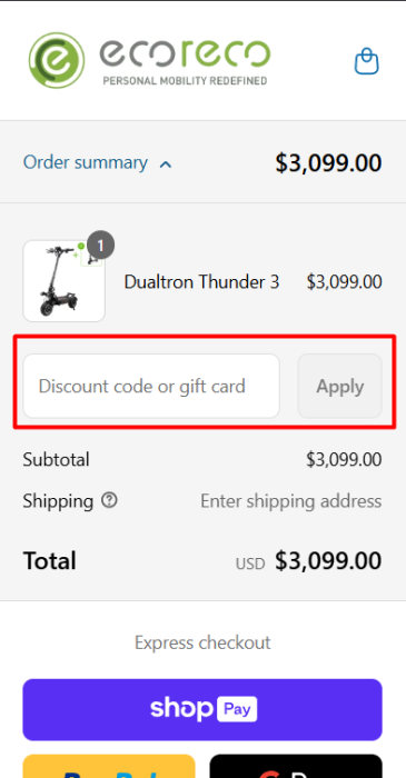 How to use EcoReco Scooter promo code