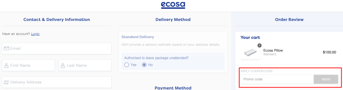 How to use Ecosa promo code