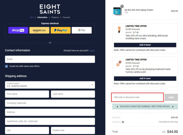How to use Eight Saints promo code