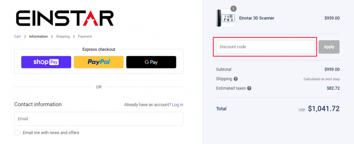 How to use Einstar promo code