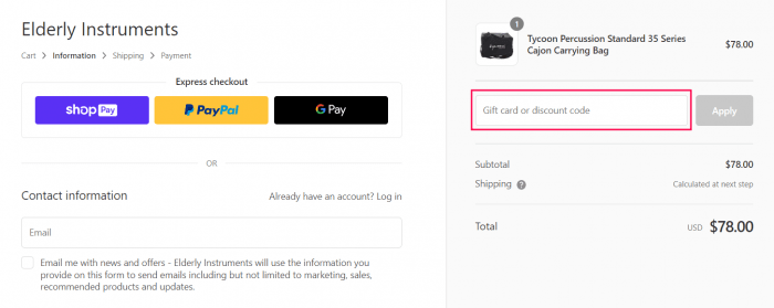 How to use Elderly Instruments promo code