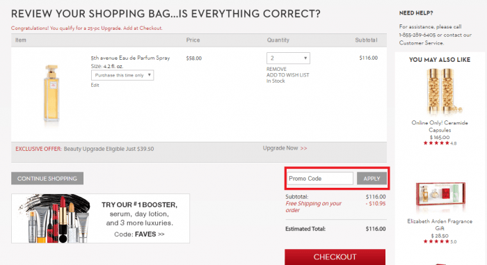 How to use Elizabeth Arden promo code