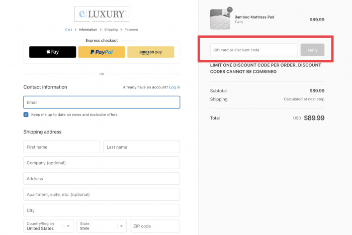 How to use discount code at eLuxury