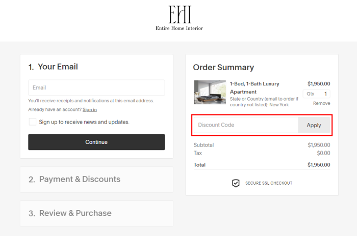 How to use Entire Home Interior promo code