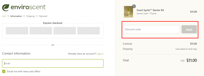 How to use Enviroscent promo code