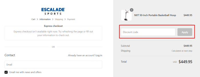 How to use Escalade Sports promo code