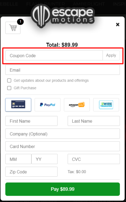How to use Escape Motions promo code