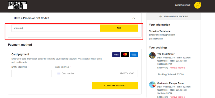 How to use Escape The Room promo code