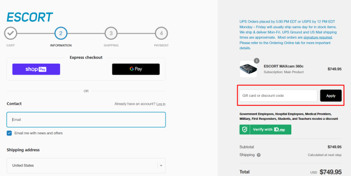 How to use Escort promo code
