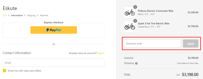 How to use Eskute promo code