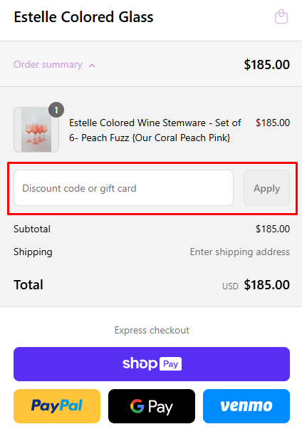 How to use Estelle Colored Glass promo code