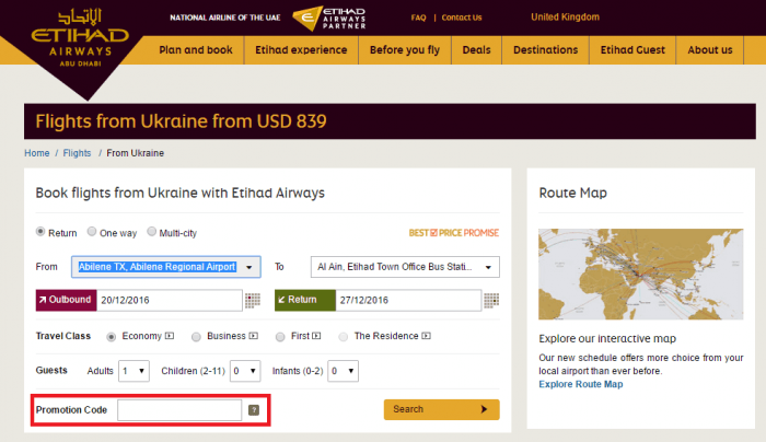 How to use Etihad Airways promo code