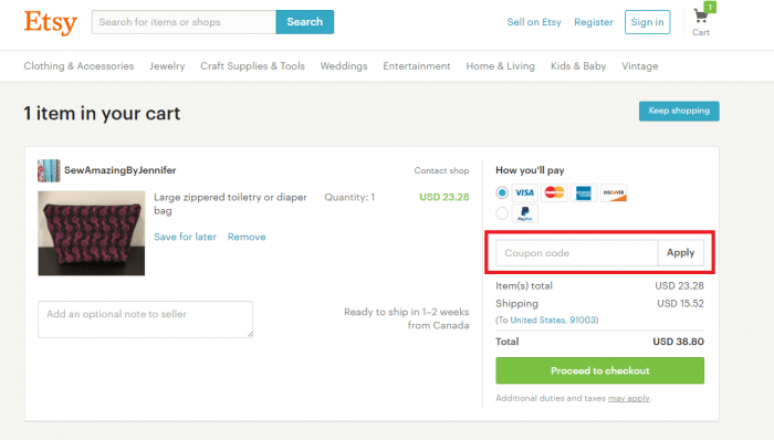How to use Etsy promo code