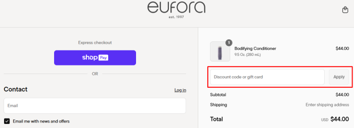 How to use Eufora promo code