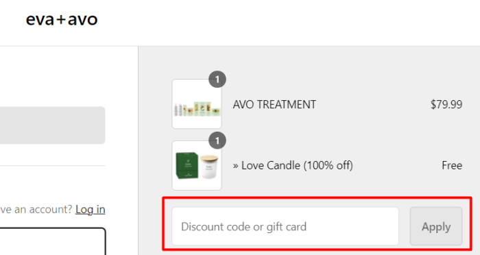 How to use Eva+avo promo code