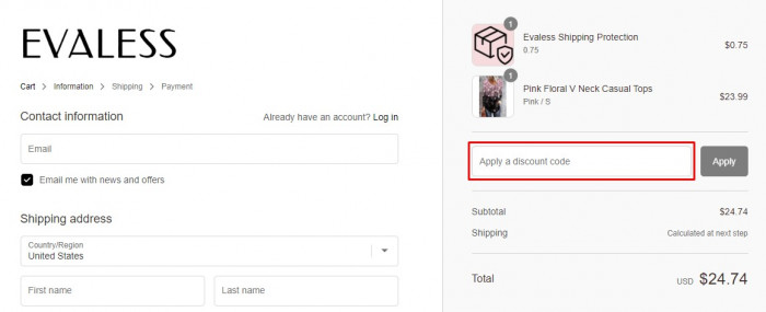 How to use Evaless promo code