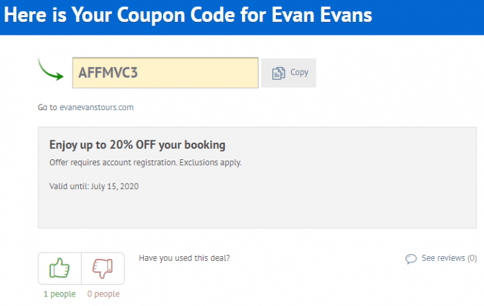 evan evans promo code
