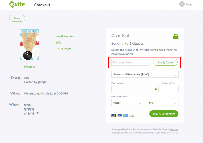 How to use Evite promo code