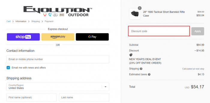 How to use Evolution Outdoor promo code