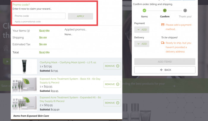 How to use promo code at Exposed Skin Care 
