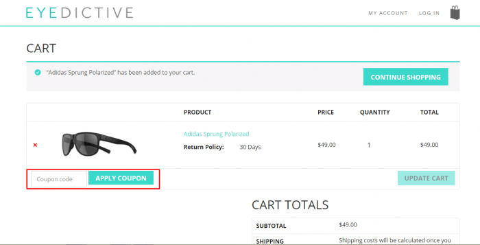 How to use coupon code at Eyedictive