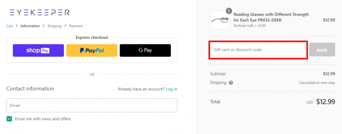 How to use Eyekeeper promo code