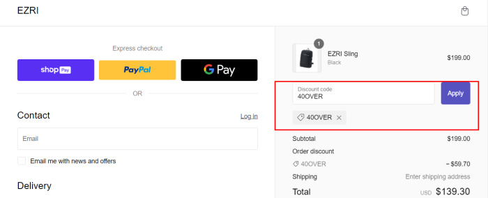 How to use Ezri promo code