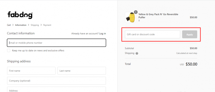 how to apply a discount code at fabdog