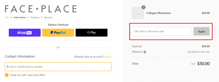 How to use Face Place promo code