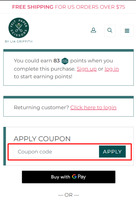 How to use Felt Paper Scissors promo code