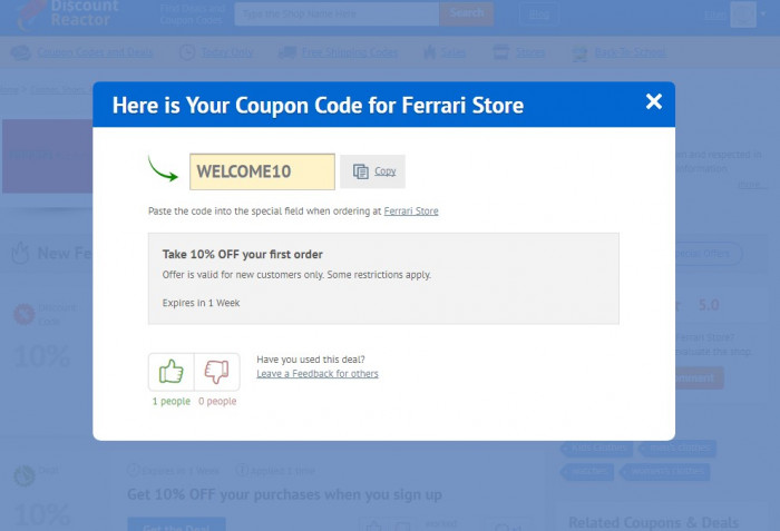 How to use a coupon code at Ferrari Store