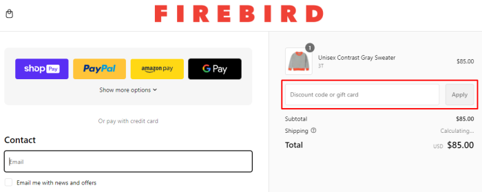 How to use Firebird promo code