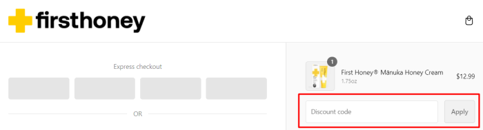 How to use First Honey promo code