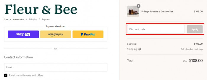 How to use Fleur & Bee promo code