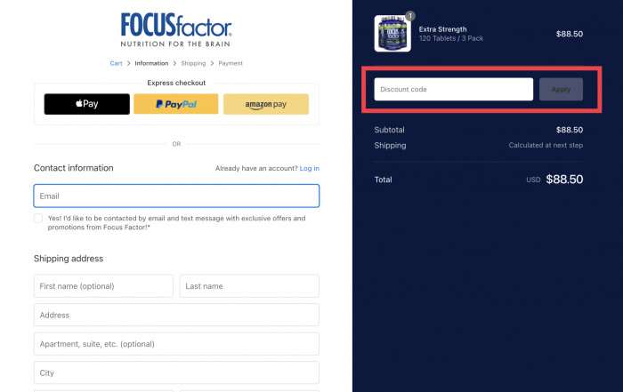 How to apply discount code at Focus Factor