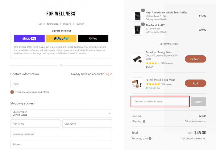 How to use For Wellness promo code
