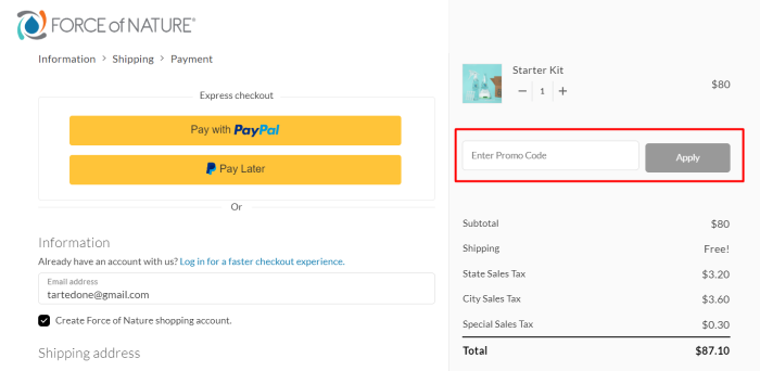 How to use Force of Nature promo code