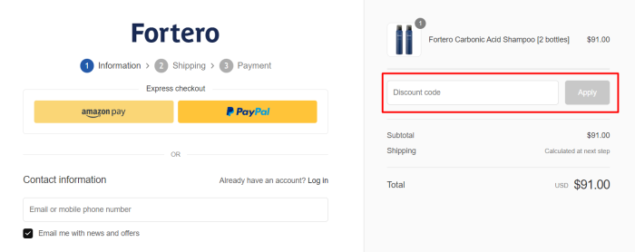 How to use Fortero promo code
