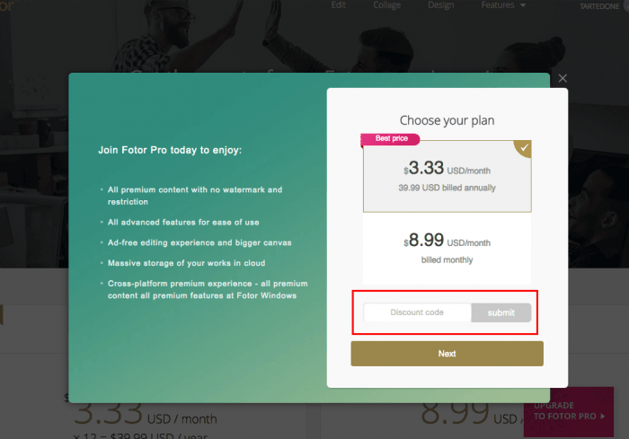 How to use Fotor promo code