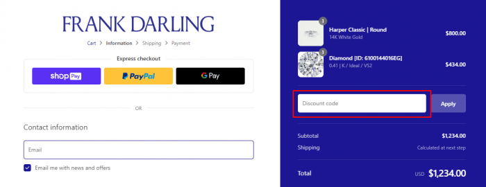How to use Frank Darling promo code