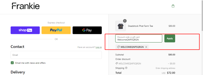 How to use Frankie promo code