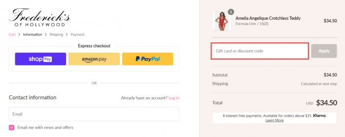 How to use Frederick's of Hollywood promo code