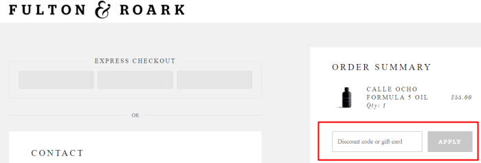 How to use FULTON & ROARK promo code