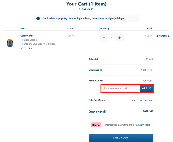 How to use Garrett Popcorn promo code