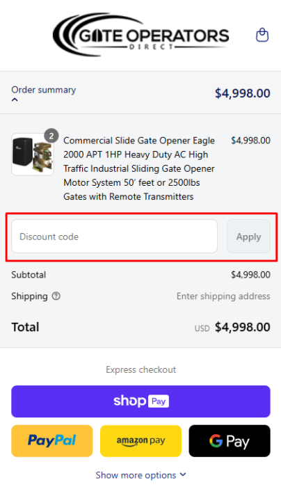 How to use Gate Operators Direct USA promo code