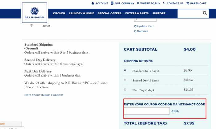 How to use coupon code at GE Appliance