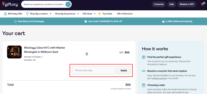 How to use Giftory promo code