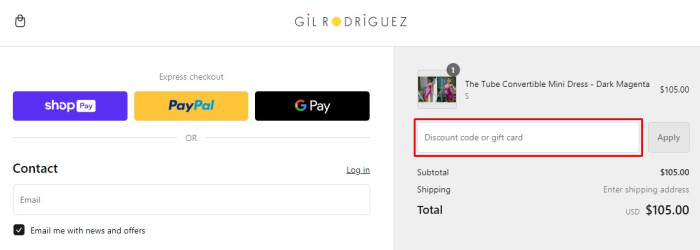 How to use GIL RODRIGUEZ promo code