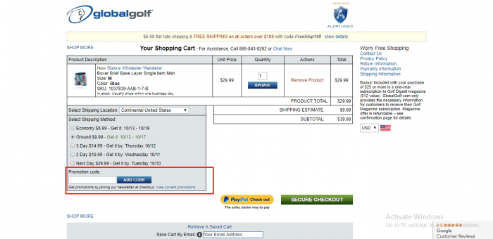 How to use a promo code at GlobalGolf