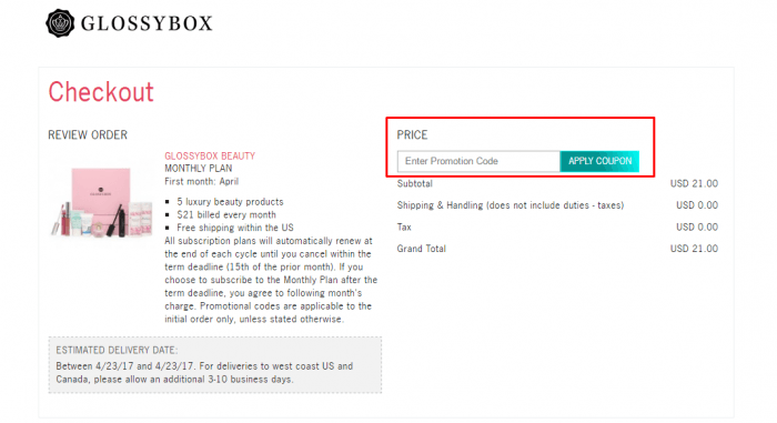 How to use a promotional code at Glossybox